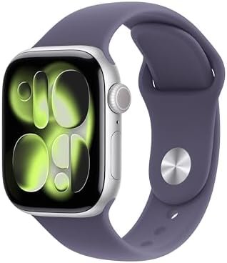 Apple Watch Series 11 [GPS 42mm] Smartwatch with Silver Aluminum Case with Purple Fog Sport Band – S/M. Sleep Score, Fitness Tracker, Health Monitoring, Always-On Display, Water Resistant