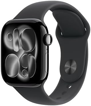 Apple Watch Series 11 [GPS 42mm] Smartwatch with Jet Black Aluminum Case with Black Sport Band – S/M. Sleep Score, Fitness Tracker, Health Monitoring, Always-On Display, Water Resistant